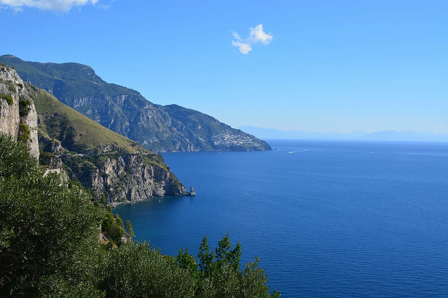 Amalfi Coast, Water, Sea, Italy, Sun, outlook, mountain, blue, scenics, nature