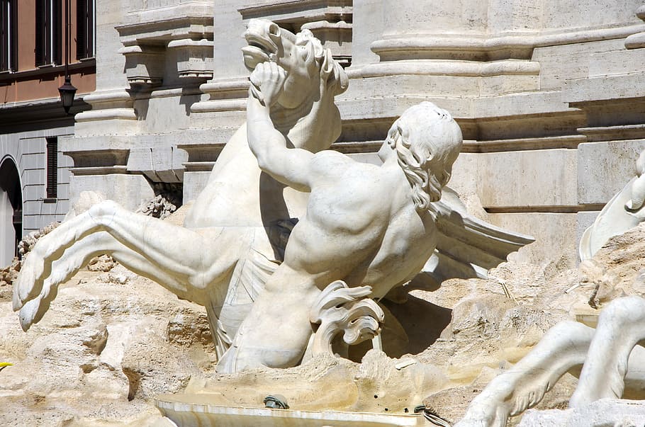 Italy, Rome, Trevi Fountain, fountain, water, statues, sculptures, architecture, sculpture, statue