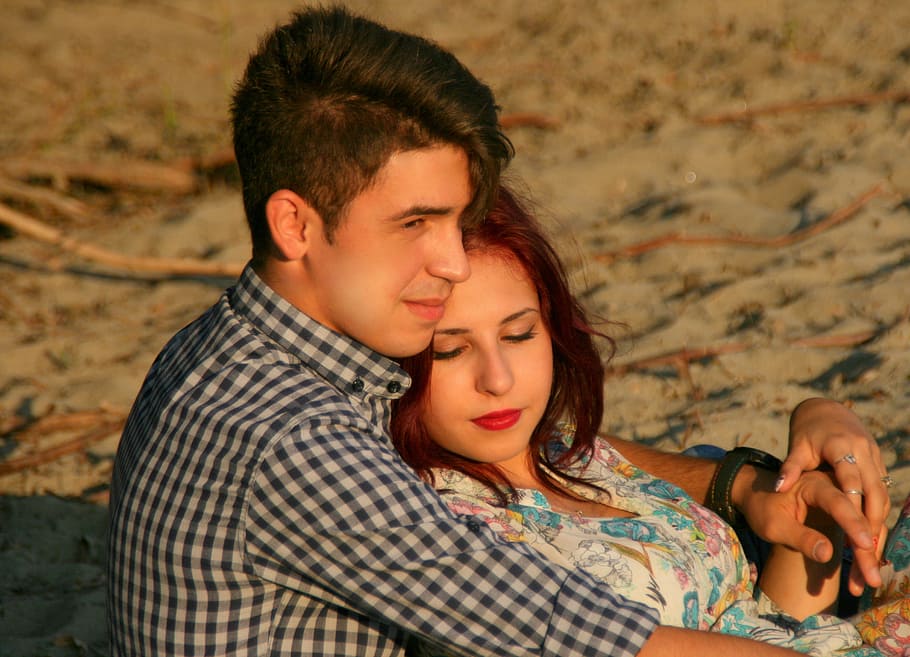 man, hugging, woman, Couple, Love, Beach, Happiness, Sand, love, beach, heterosexual couple