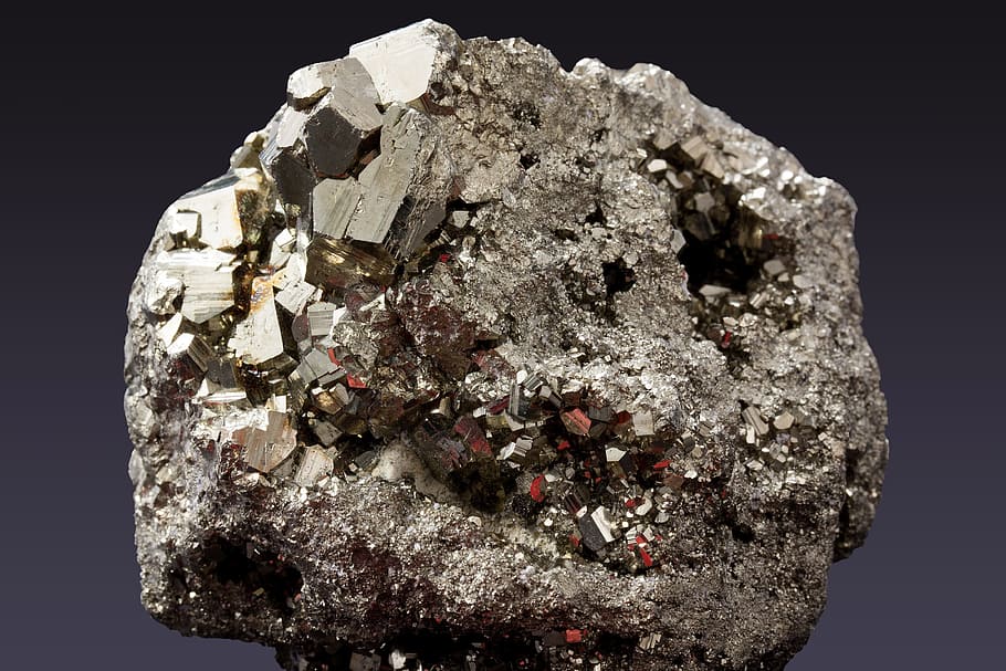 gray stone decor, Pyrite, Pyrites, Mineral, Sulfide, Iron, sulfur, idiomorphe crystals, cube, pentagondodekaedern