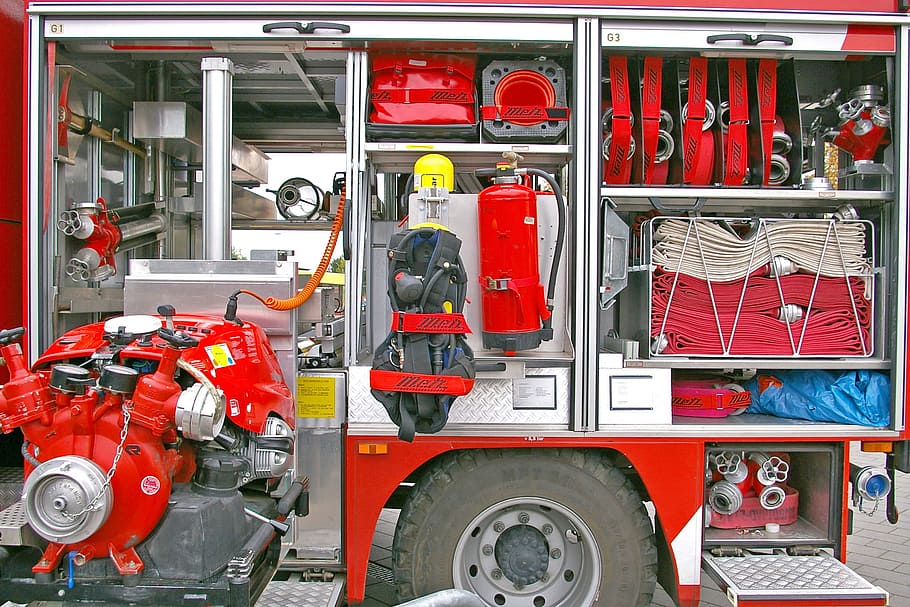 merah, putih, firetruck, set, api, pemadam kebakaran, truk pemadam kebakaran, sukarelawan pemadam kebakaran, menghapus, menyelamatkan nyawa