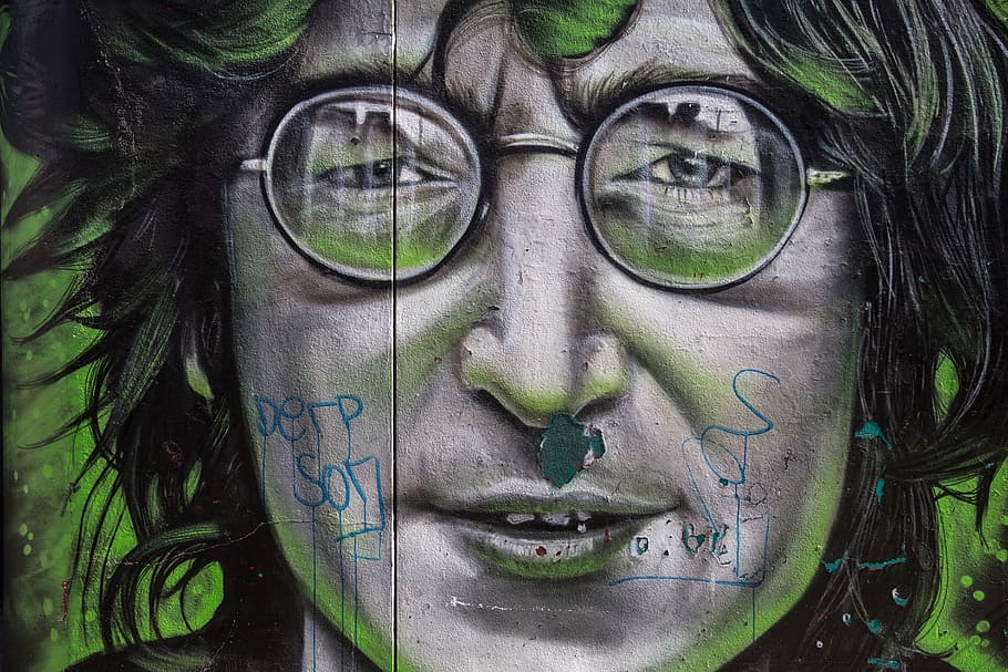 menggambarkan, beatles, seni jalanan, John Lennon, The Beatles, perkotaan, grafiti, mural, Wajah manusia, orang-orang