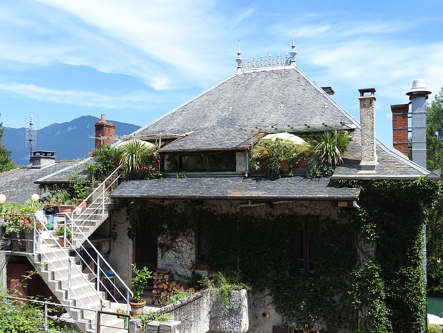 roofing, sky, house, france, sing, village, typical architecture, slate, savoie, built structure