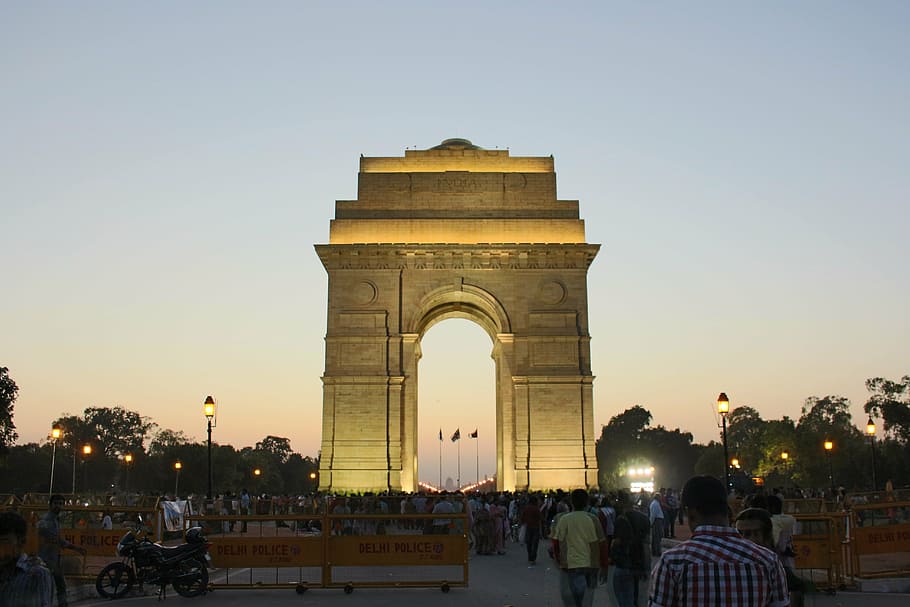 india, india gate, new delhi, abendstimmung, sky, architecture, arch, monument, built structure, tourism