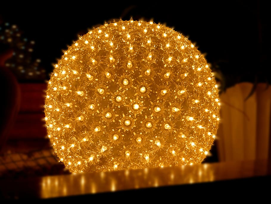 bola, cahaya, natal, lampu, suasana hati, waktu natal, tentang, diterangi, malam, dekorasi