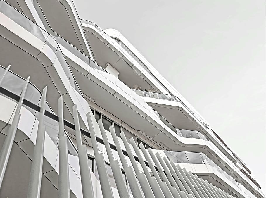 bajo, fotografía de ángulo, blanco, concreto, edificio, arquitectura, infraestructura, punto de referencia, moderno, ventana