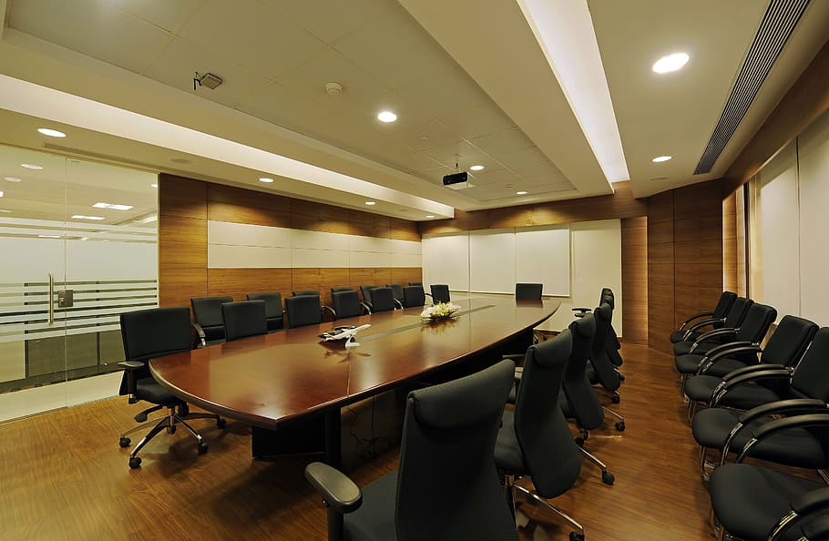 brown, wooden, conference table, chairs, Office Space, Boardroom, Conference, chair, indoors, seat