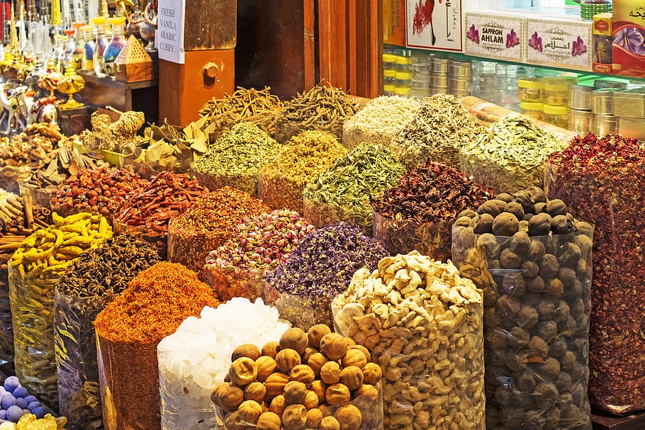 dubai, market, souk, shopping, emirates, spices, bazaar, spice souk, choice, variation