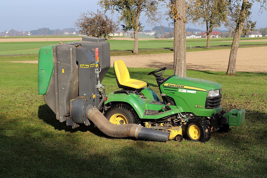 john deere, ride-on mower, tractor, commercial vehicle, agriculture, agricultural machinery, landtechnik, autumn, working machine, meadow