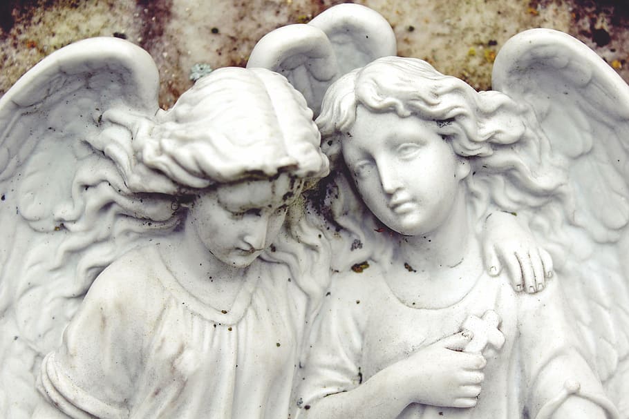 white, ceramic, angels statue, angel, statue, figure, woman, female, pray, face