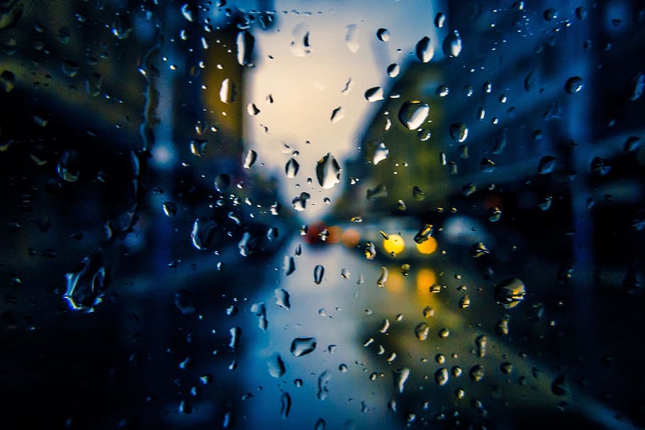 暗い, 夜, ガラス, 窓, 雨が降って, 水, ドロップ, ウェット, ガラス-素材, 雨