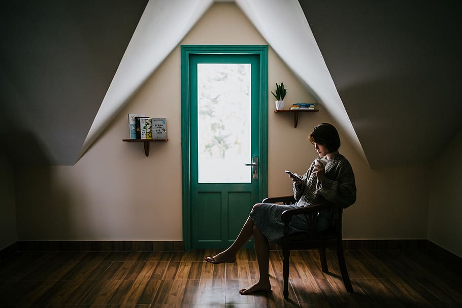 Chill, chillout, relax, young, girl, room, indoors, window, furniture, house