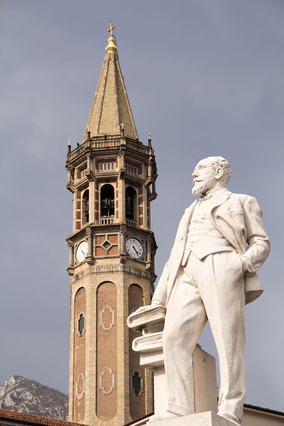 lecco, lake, italy, sky, thunderstorm, torre, watch, statue, sculpture, architecture
