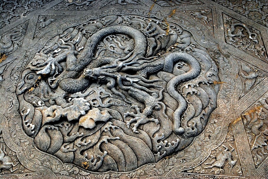 black, dragon, engraved, wall art, carving, stone, rock, stone carving, china, imperial