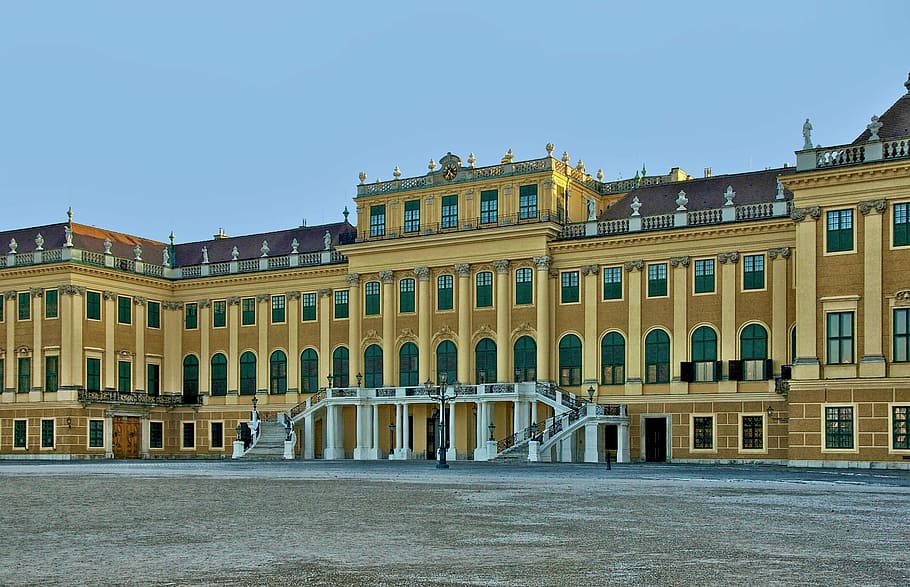 marrón, hormigón, fotografía del edificio, durante el día, Viena, Austria, castillo de Schönbrunn, palacio, edificio, arquitectura