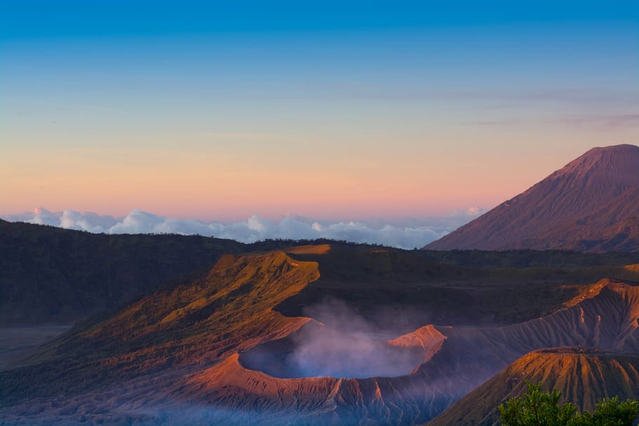 mountains, volcano, landscape, mountain, sky, crater, geology, indonesia, earth, nature