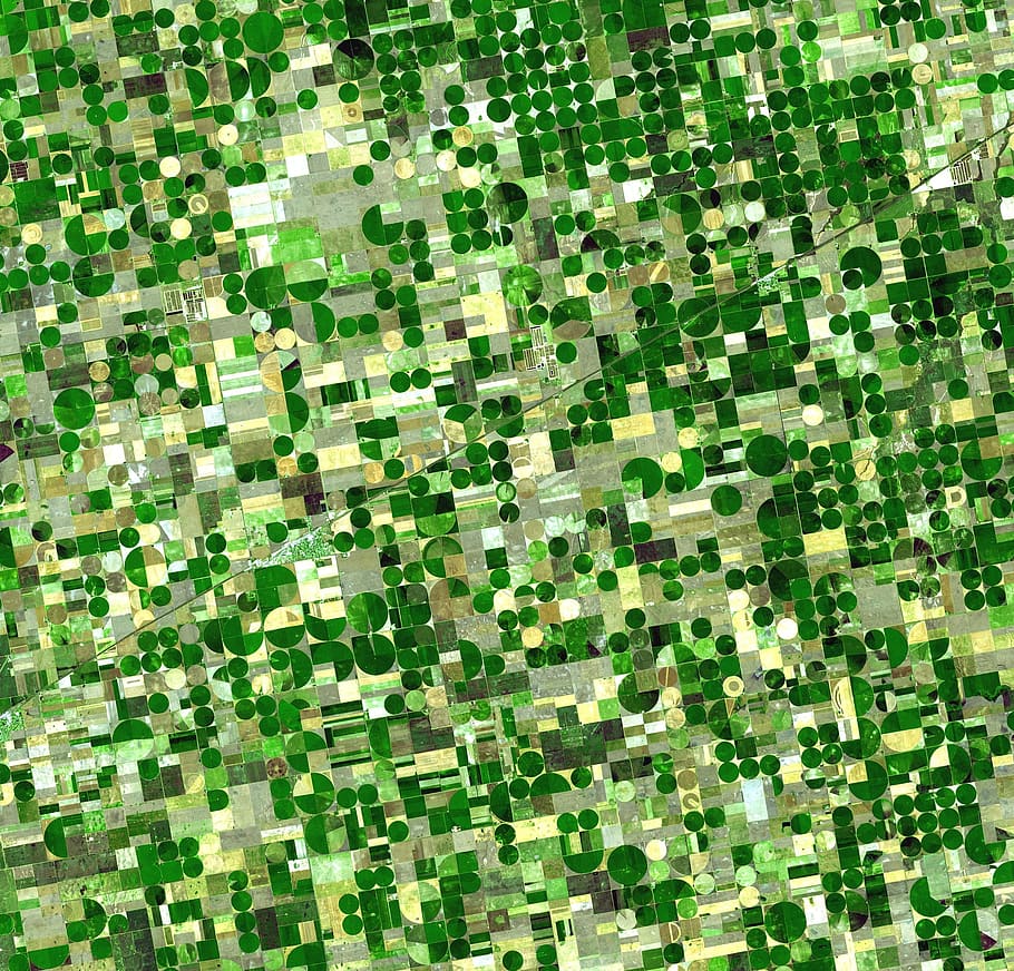 lantejoulas verdes, campo, cultivo, campos, agricultura, cultivo de campo, economia agrícola, estados unidos da américa, vista aérea, imagem de satélite