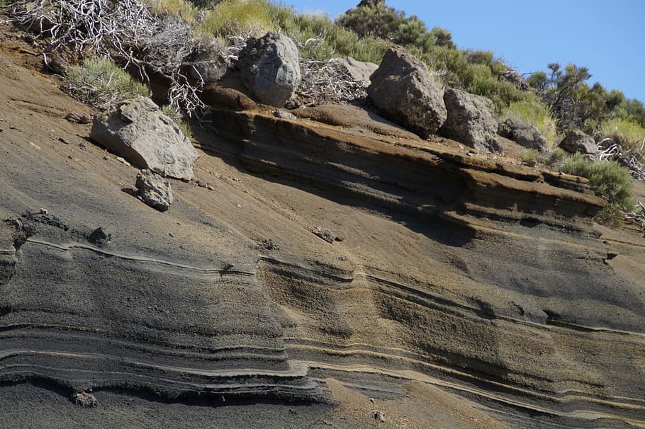 capas de rocas, montaña, Tenerife, ensuciamiento, arena, muro de arena, naturaleza, paisaje, capa, geología