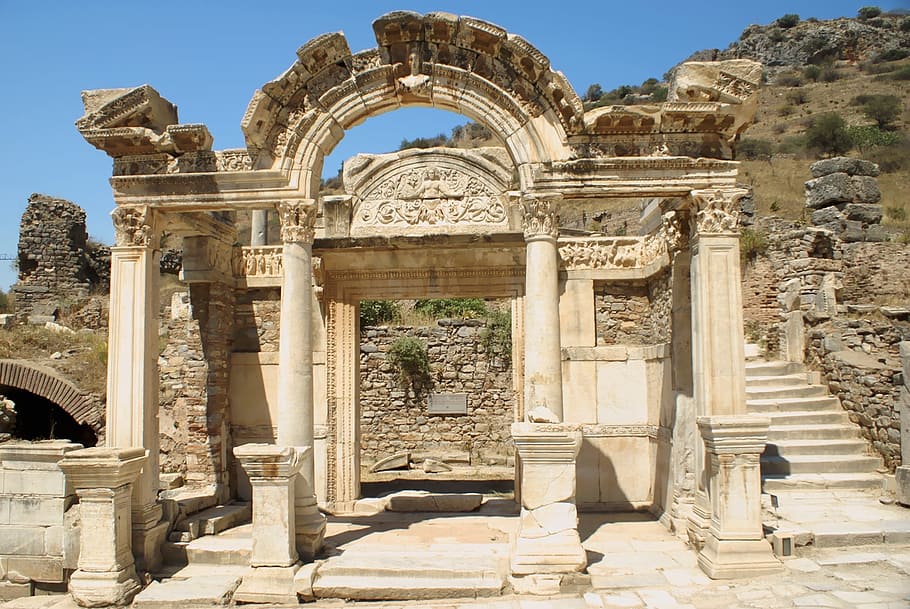 concrete ruins, ephesus, ancient, turkey, hadrian, temple, archaeological, architecture, history, the past