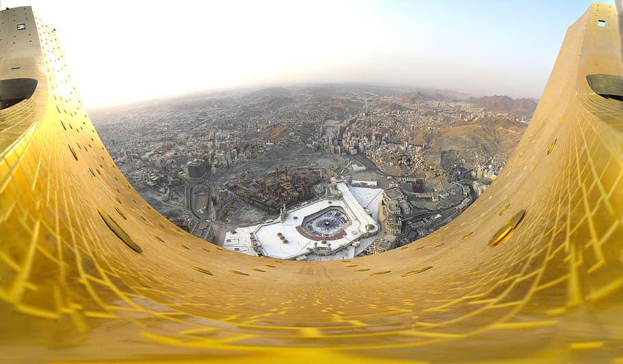 selective, focus photography, white, stadium, brown, concrete, building, saudi arabia, landscape, makkah