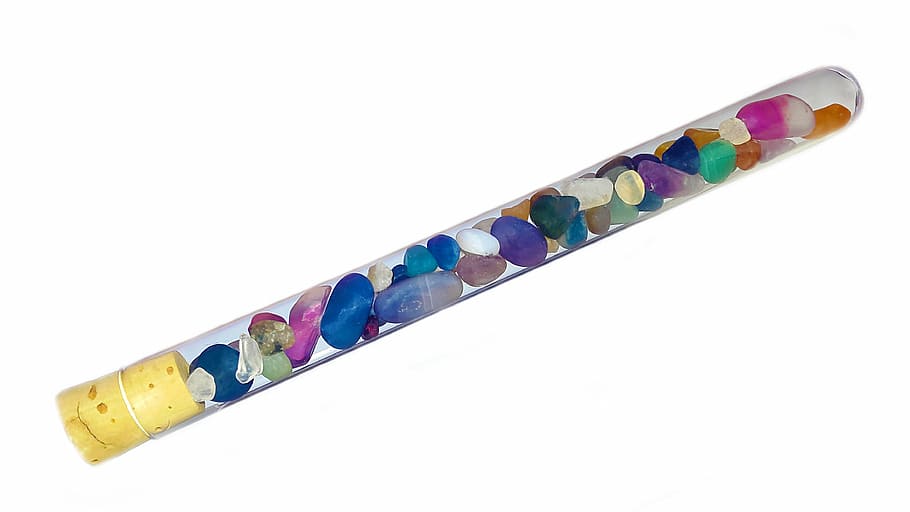 steinchen, glass tube, glass, stones, color, colorful, cork, multi colored, white background, adhesive tape
