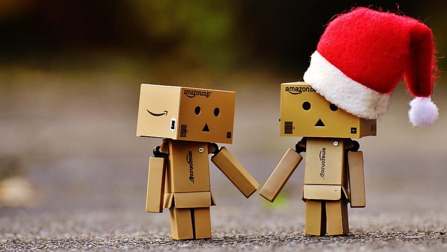 two, danbo, digital, wallpaper, christmas, figure, together, hand in hand, love, togetherness