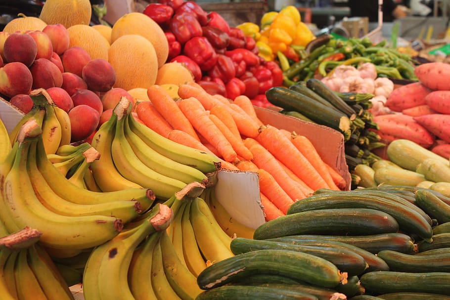 Buah-buahan, Pisang, Pasar, Makanan, Segar, jalan, tropis, petani, organik, warna