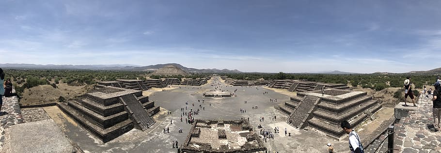 teotihuacan, mexico city, pyramid, mexico, esplanade, archaeology, aztec, travel, panoramic, civilization