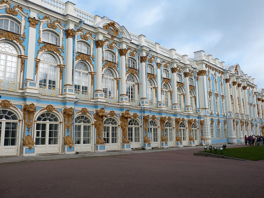 Екатерининский дворец, санкт-петербург, россия, туризм, фасад, дворец, архитектура, исторически, строительство, построенная конструкция