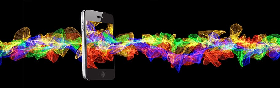 black, iphone 4, graphic, art, mobile phone, smartphone, particles, wave, color, colorful
