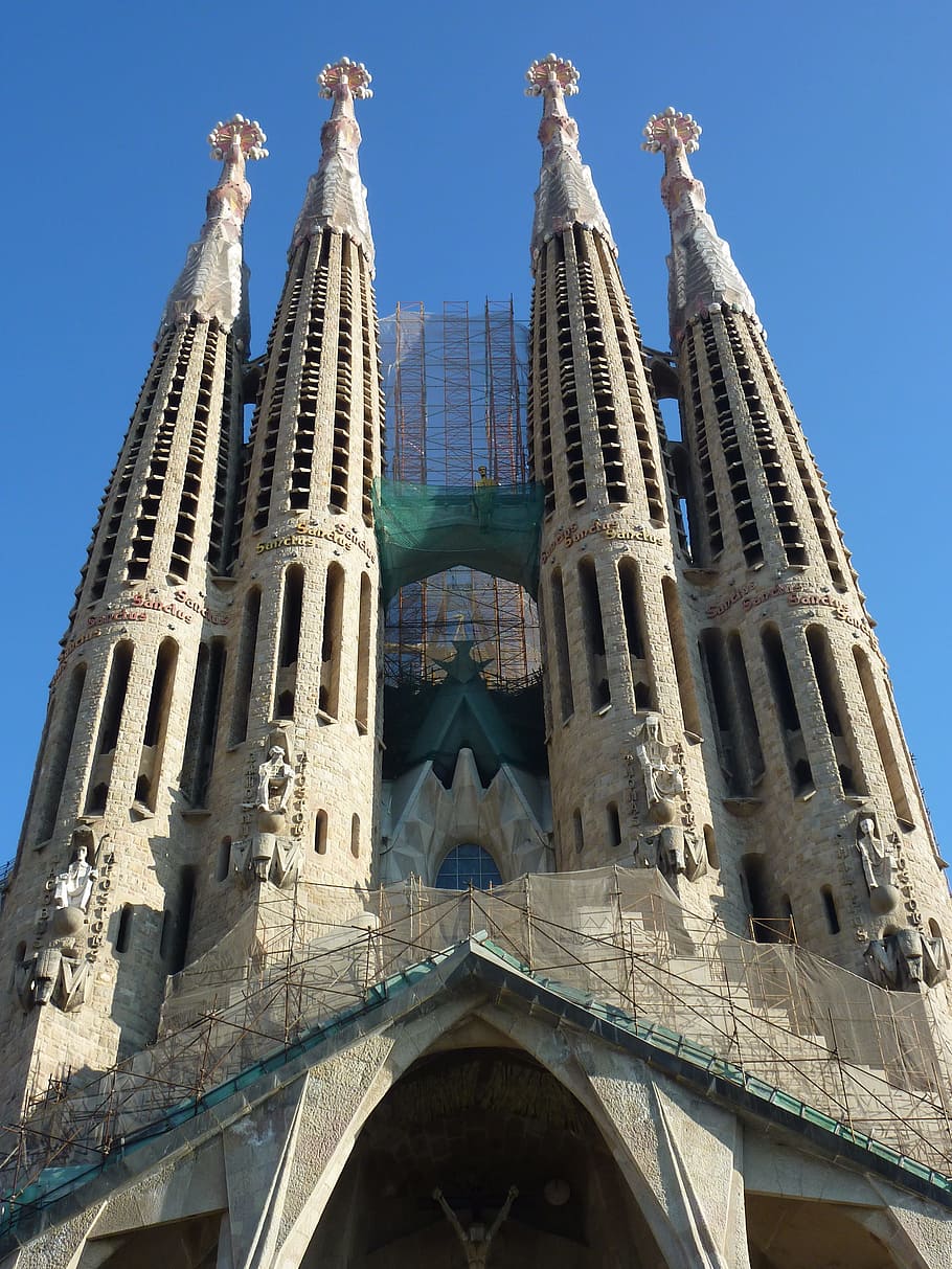 high, view, concrete, building, sagrada família, barcelona, spain, church, catalonia, architecture