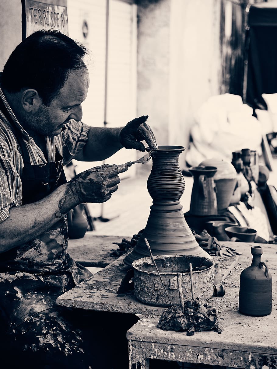 oleiro, argila, ofício, cerâmica, fabricação, mão, criatividade, artista, feito à mão, tradicional