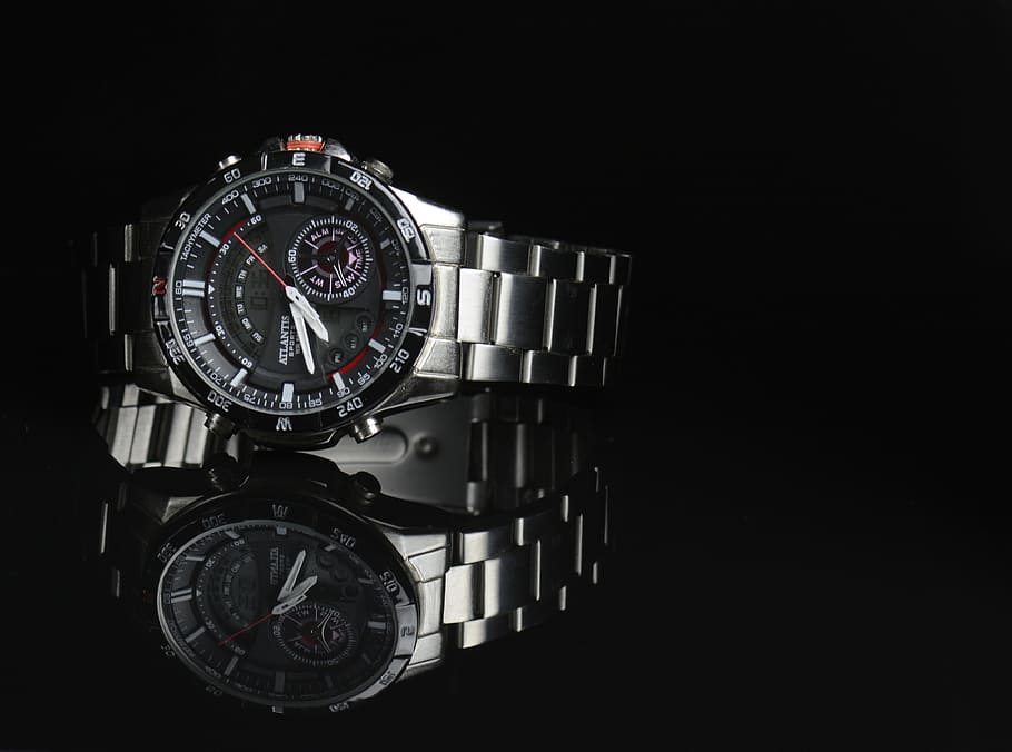 Hours, Watch, Pointers, Time, men's watch, black background, retro styled, clock, clock face, studio shot