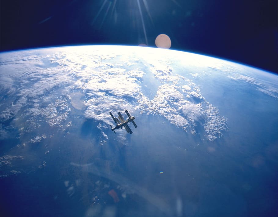 space photography, gray, satellite, space station, russian, mir, orbit, earth, spacecraft, science