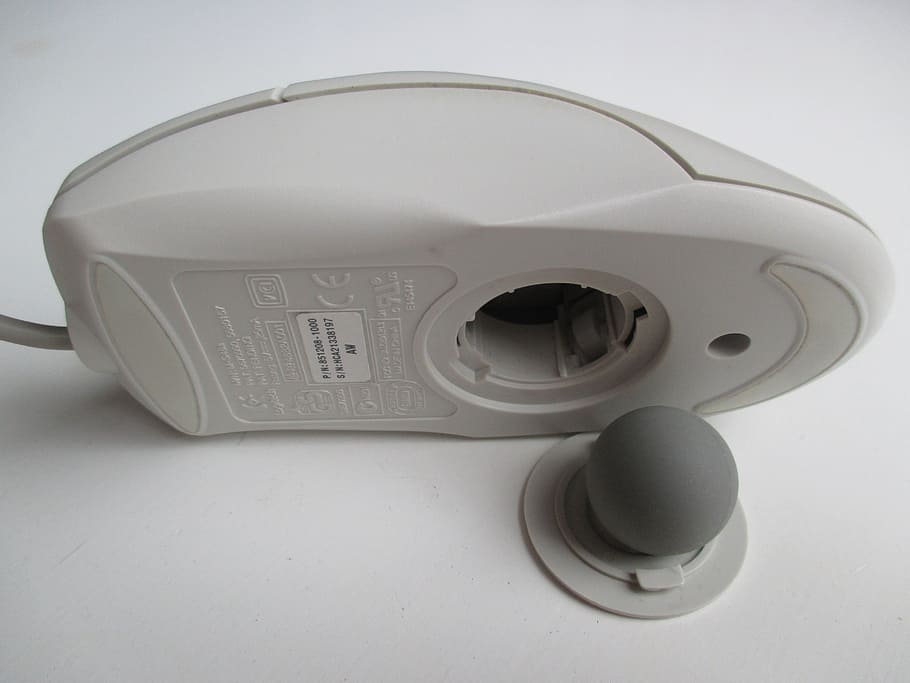 computer mouse, hardware, computer, mouse, pc, technology, ball, old hardware, indoors, white color