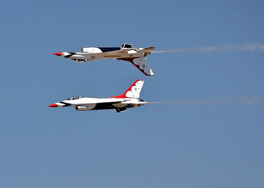 two, white, aircrafts, blue, sky, reno airshow, airplanes, air show, military jets, thunderbirds