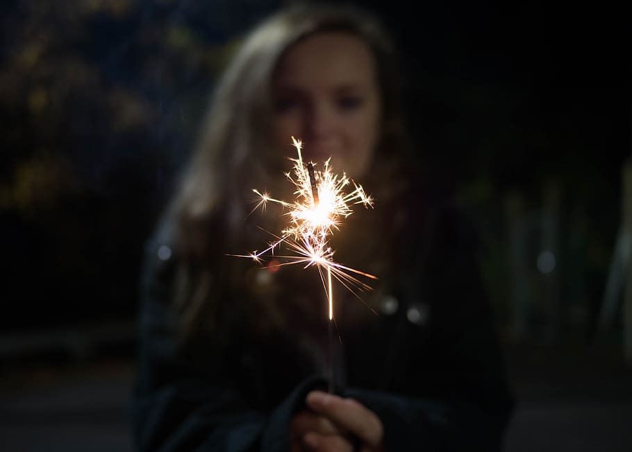 spark, people, fire, light, woman, illuminated, one person, sparkler, holding, glowing