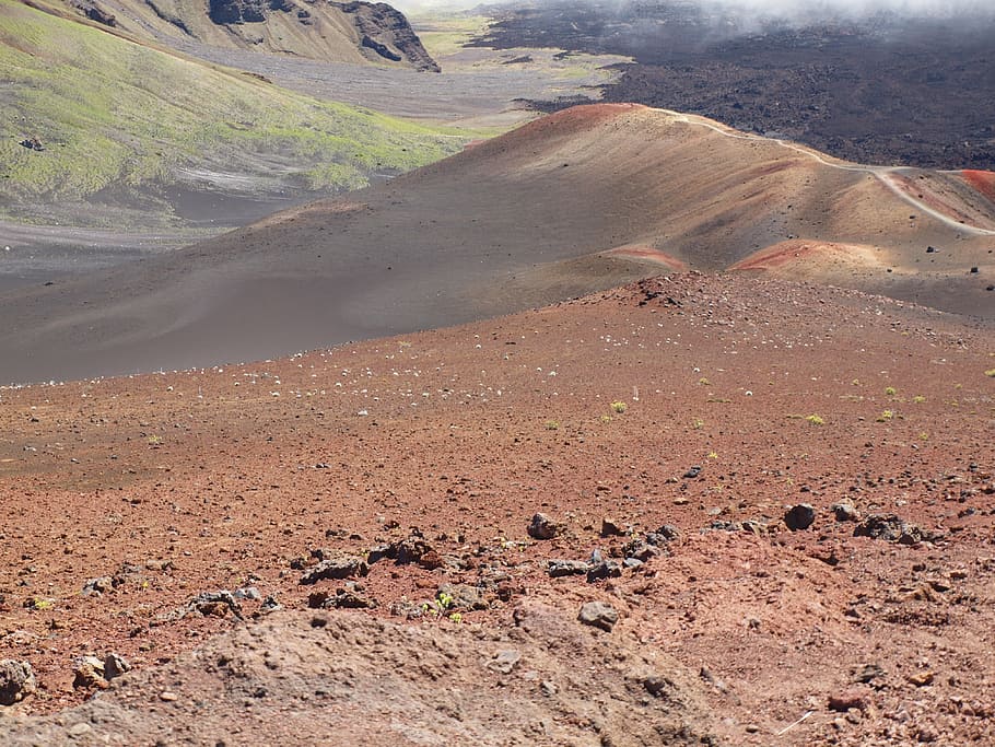 brown soil, hawaii, maui, volcano, crater, landscape, environment, land, scenics - nature, nature