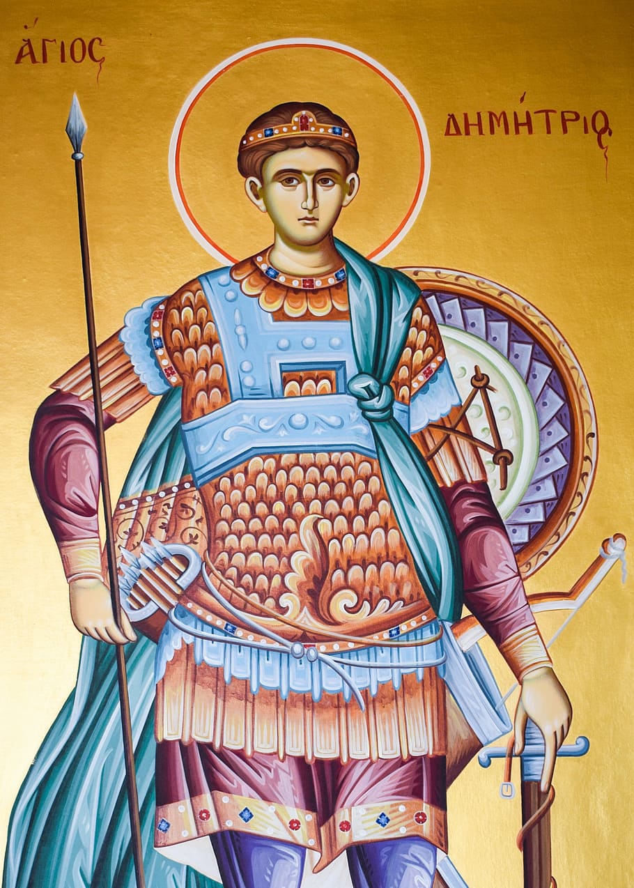 st demetrius, saint, iconography, painting, byzantine style, religion, orthodox, christianity, church, ayios dimitrios