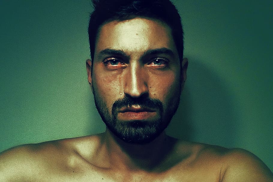 black, haired man, crying, man, tear, emotion, sadness, sad look, portrait, person