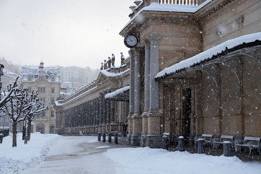 Architecture, History, Building, the colonnade, monument, arcade, columns, snow, snowing, winter
