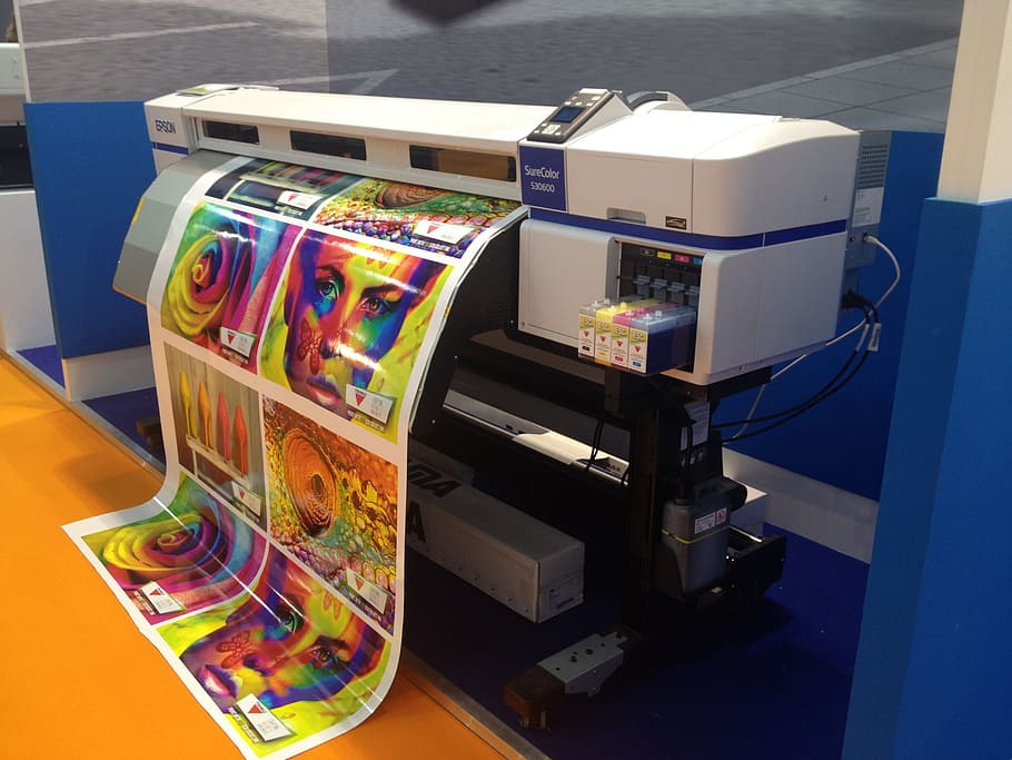 berwarna, printer mencetak foto, mesin, printer, percetakan, tinta, warna, inkjet, pantone, di dalam ruangan