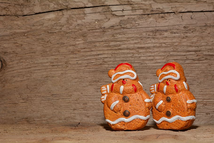 snowmen, figure, gingerbread man, males, clay figures, wood, background, wood - material, food, still life
