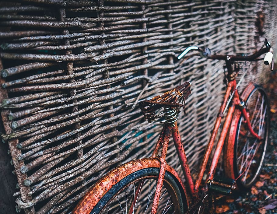 red, city bike, rustic, bicycle, retro, old, vintage, bike, cycle, outdoors