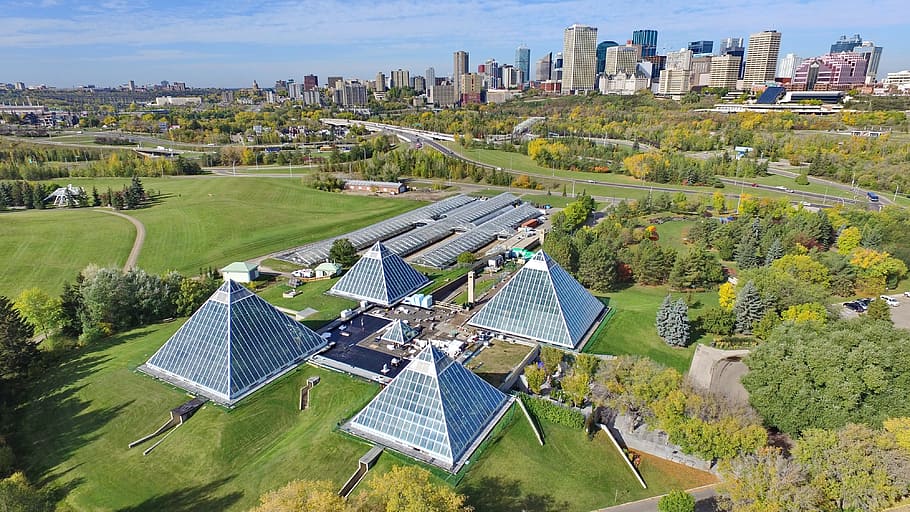 dji, drone, aerial, canada, edmonton, muttart conservatory, fuel and power generation, environmental conservation, renewable energy, built structure
