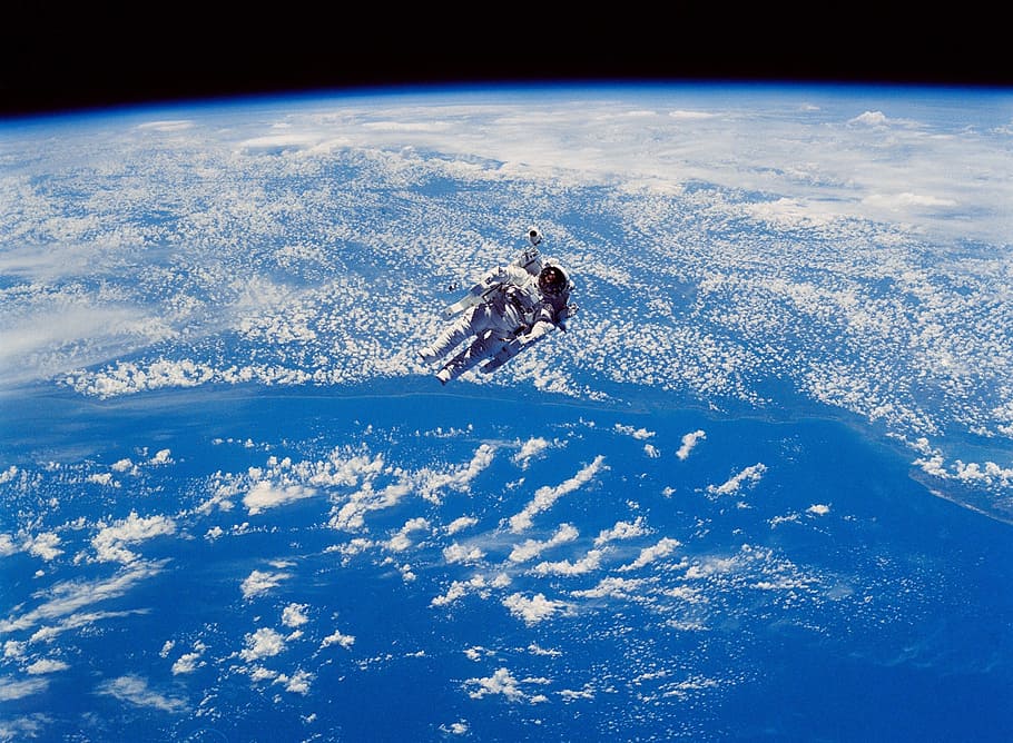 astronaut, floating, space, earth, extravehicular activity, cosmos, clouds, mission, spacesuit, spacewalk
