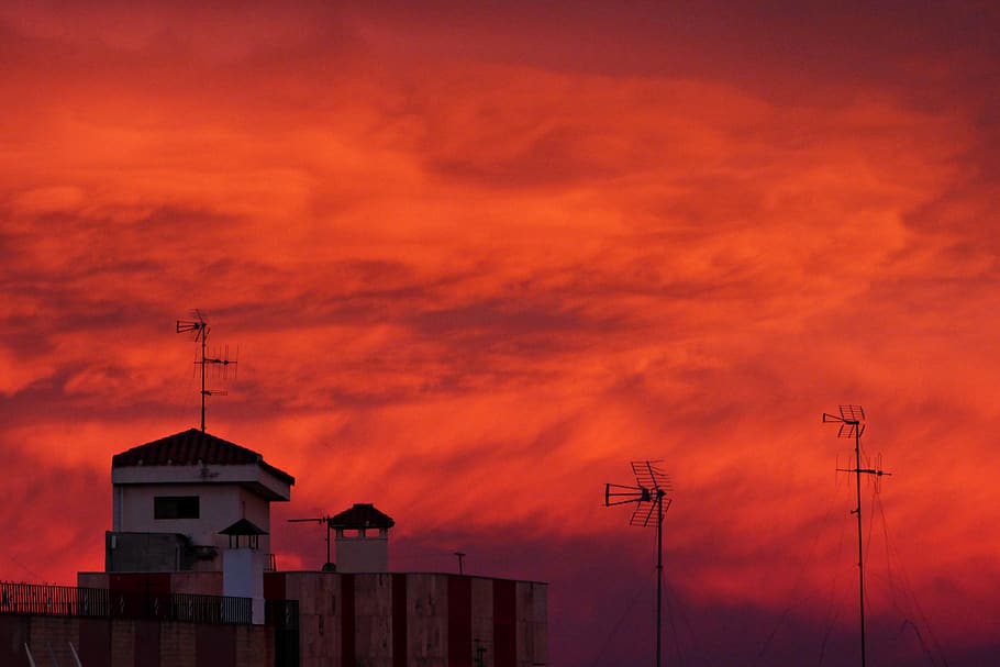 dawn, red, mediterranean, sky, landscape, clouds, nature, horizon, silhouette, solar
