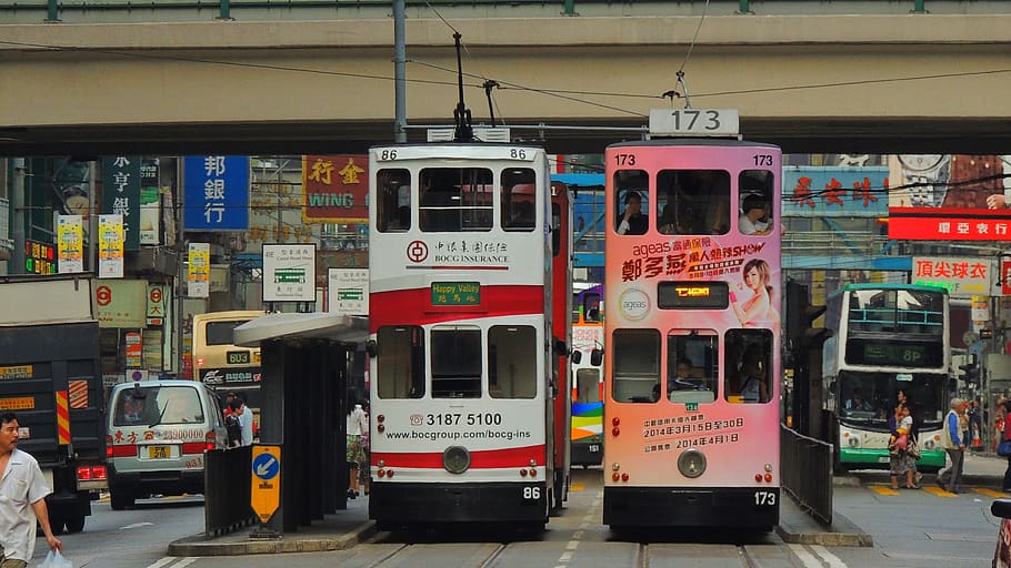 dos, doble, autobús de cubierta, puente, hongkong, tranvía, asia, hong, kong, turismo