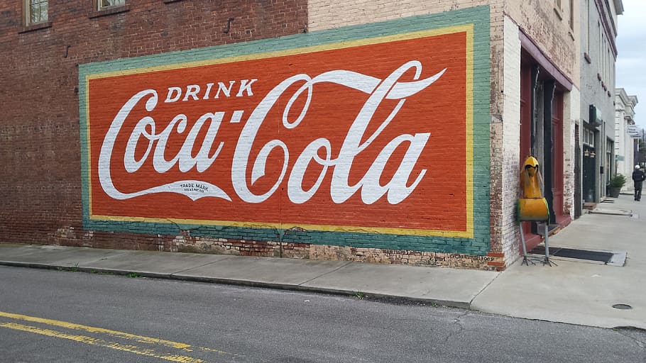 country, coca-cola, america, painting, advertising, ad, text, communication, sign, architecture