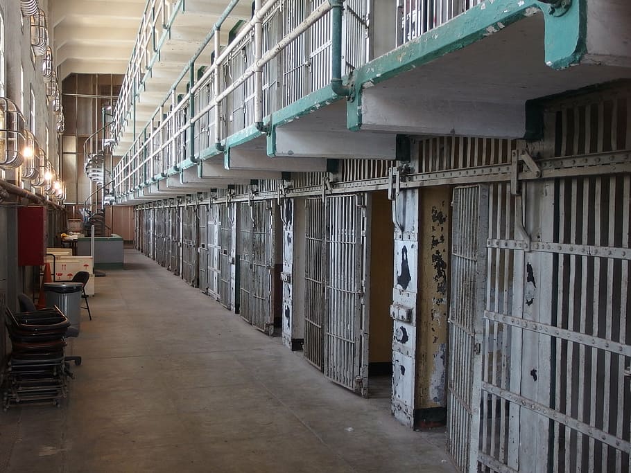 gray metal door, alcatraz, prison, in prison, maximum safety, metal, cell, san francisco, warehouse, factory